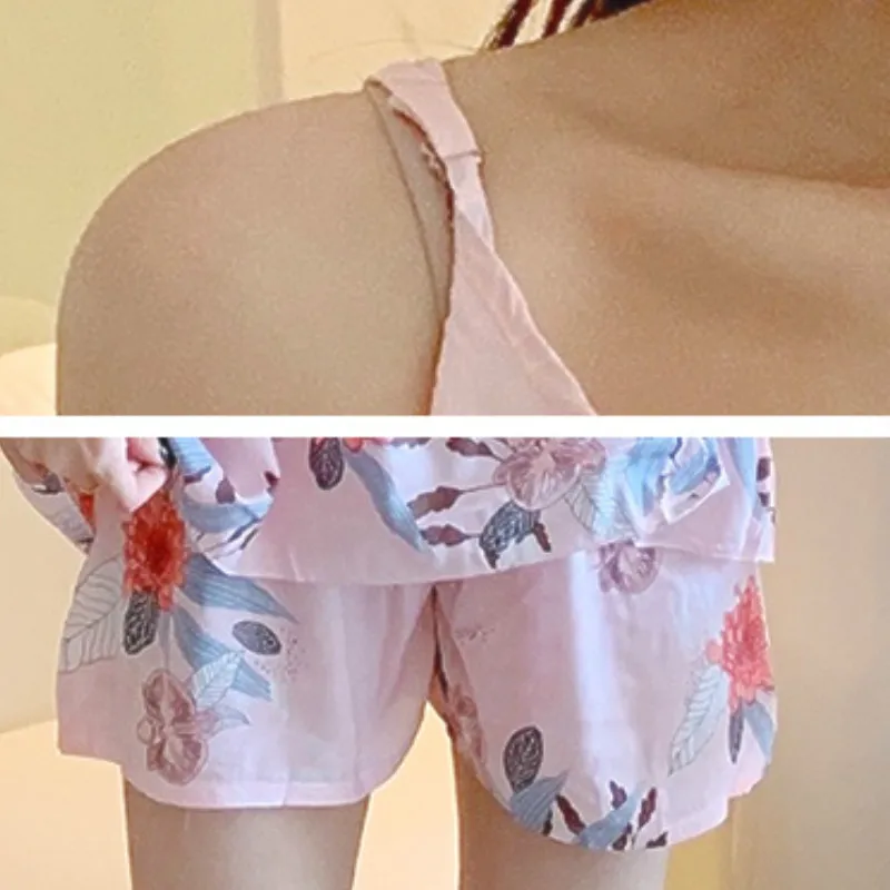 

Women Pajama Sets Print Breathable Sleeveless Spaghetti Strap Home Wear Female Summer Korean Style Sexy Loose Leisure Sleepwear