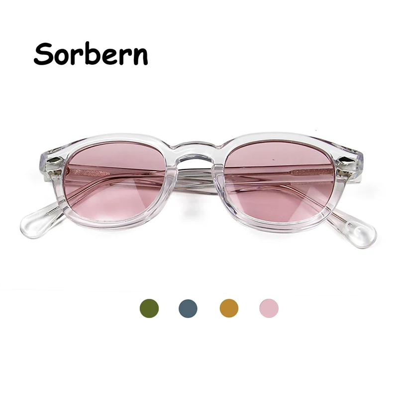 Acetate Clear Sunglasses Transparent Frame Pink Shades Vintage Round Eyewear Brand Designer Decorative Sun Glasses For Women Men
