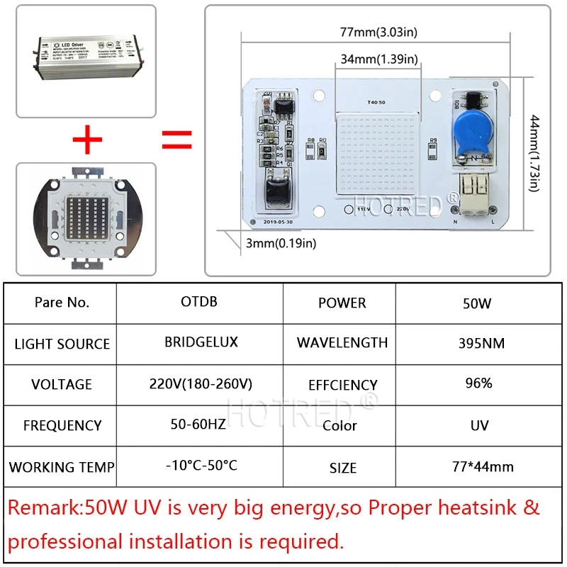 50 Вт Led COB УФ лампа чип 110 В/220 В 395nm 400nm DOB AC Ультрафиолетовый детектор металла кварцевый черный светильник бактерицидная дезинфекция