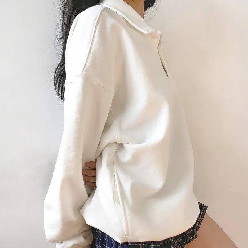 

Harajuku Aesthetic Anime Hoodie Women Kawaii Turn Down Collar Long Sleeve Oversized Streetwear Y2K Kpop Fall Winter Clothes Tops