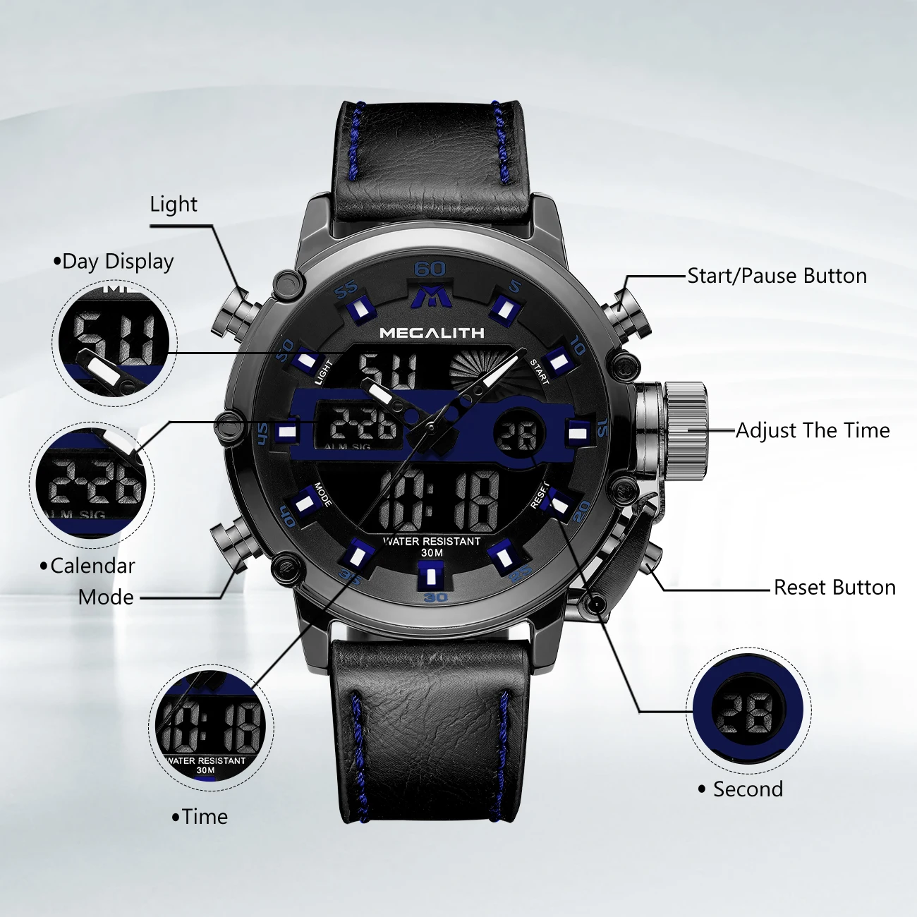 Цена оптовой продажи мегалитическая двойной Дисплей Для мужчин часы