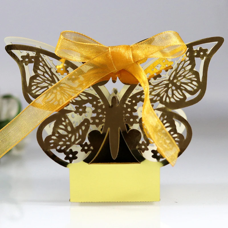 50pcs Laser Cut Butterfly Shape Carriage Favor Gifts Candy Boxes With Ribbon Baby Shower Wedding Birthday Party Decoration | Дом и сад