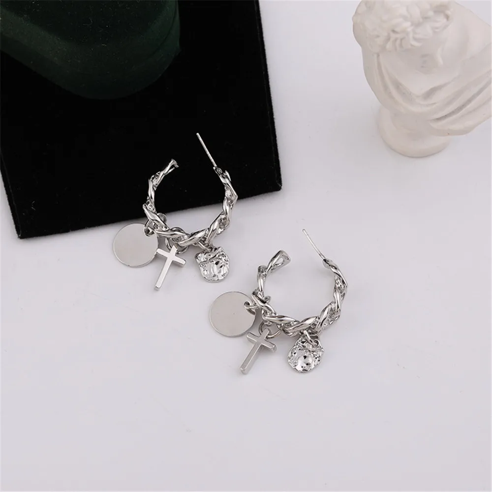 

Real 100% 925 Sterling Silver Trendy Cross Round Drop Earrings For Women 2020 Trend Fashion Fine Jewelry Female New Year Gifts