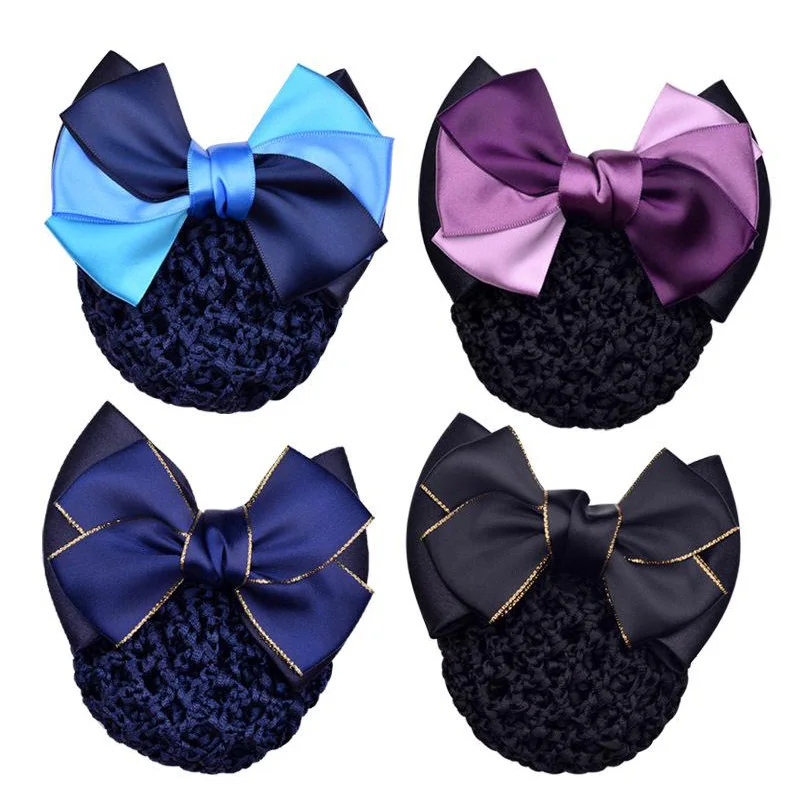 1PC Satin Bow Barrette Floral Women Hairgrip Headband Hairnets Lace Official Lady Hair Clip Cover Net Bowknot Bun Snood - купить по