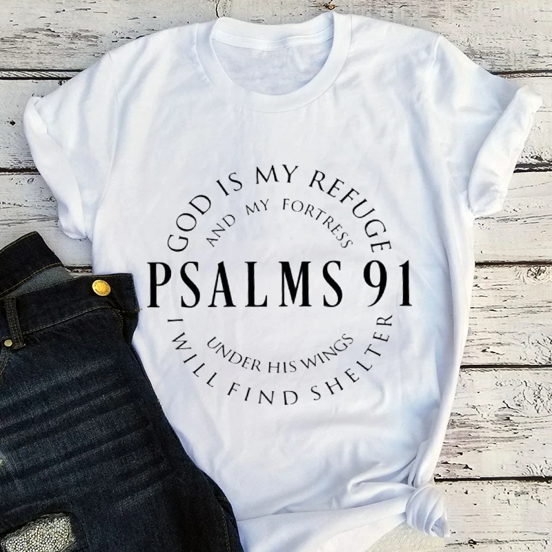 

Christian T Shirt Blessed Women Clothing Religious Tee Hymn Tops Christ Jesus Shirt Jesus Love Tee Psalms 91 Punk Clothes M