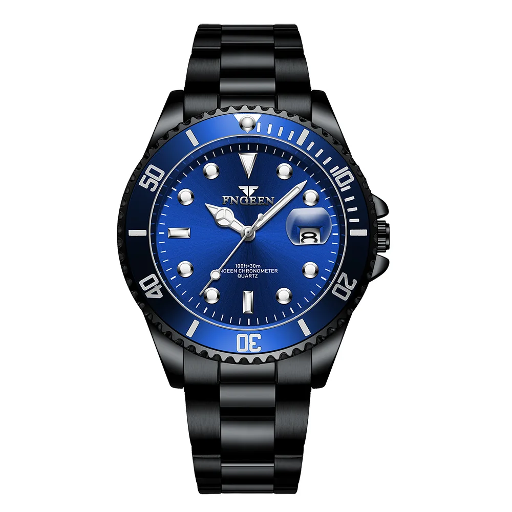 

2021 watch waterproof non-mechanical watch luminous green water ghost men's quartz watch sports style stainless steel belt calen