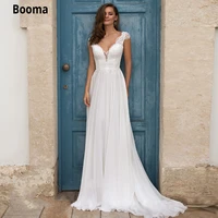 booma cheap chiffon wedding dresses 2020 v neck beach lace appliques boho bridal gown bohemia muslim princess dresses plus size