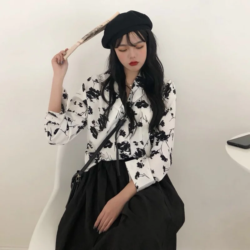 

New Fashion Ladies Blouses Temperament Suit Collar Printed Shirt Women Long Sleeves Casual Shirt