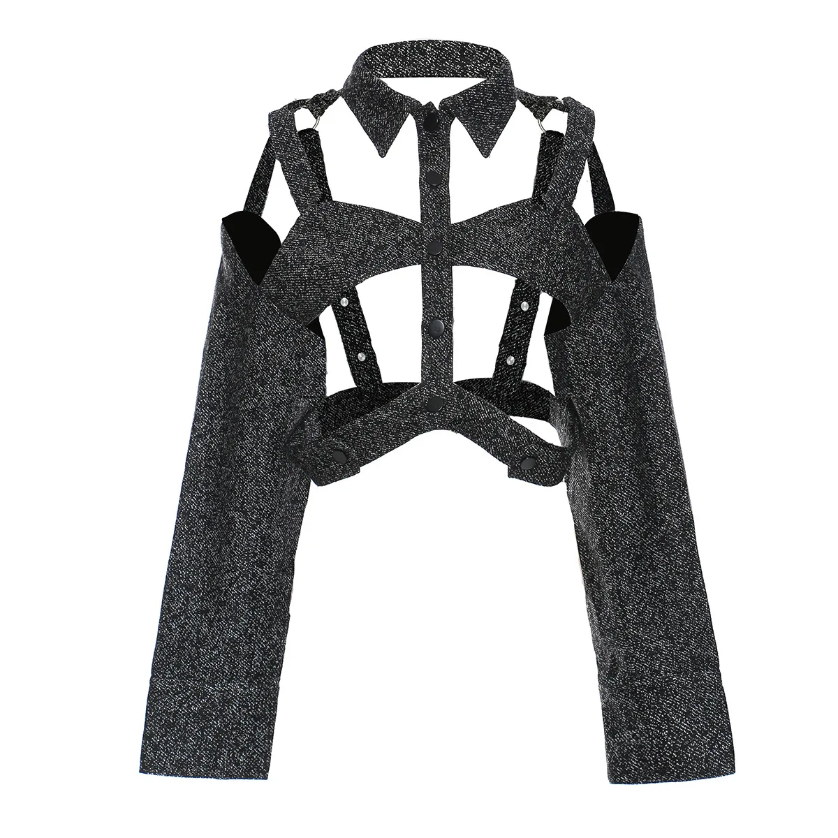 

Simple Female 2021 Spring Lapel Short Hollow Out Tops Women's Long Sleeves Slim Single Breasted Loose Coat F185