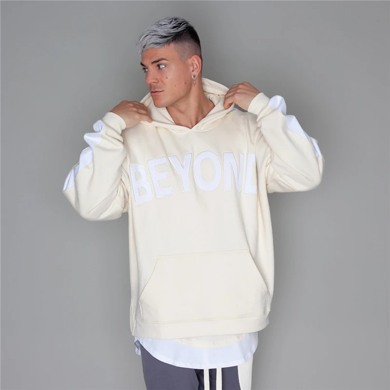 beige Осенние мужские облегающие толстовки с капюшоном, свитшоты, мужские спортивные костюмы для фитнеса, бодибилдинга, бегунов, спортивная одежда, повседневная Модная хлопковая стеганая куртка - Цвет: beige