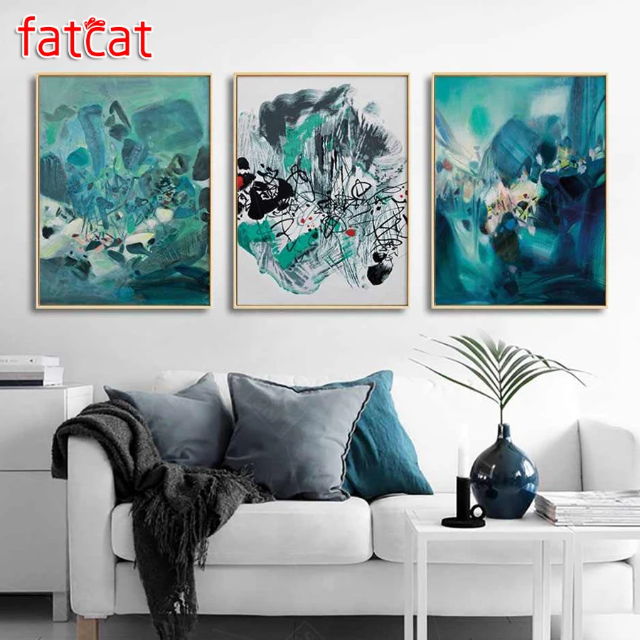 FATCAT абстрактный пейзаж 5D Diy алмазная живопись Триптих полная дрель мозаика