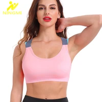 ningmi sports bra high impact running vest female seamless push up yoga bra for women gym fitness cross bandage mesh tank top