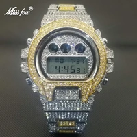 missfox hip hop fully iced out men watches digital automatic calendar watch luxury diamond wristwatch alarm clock dropshipping