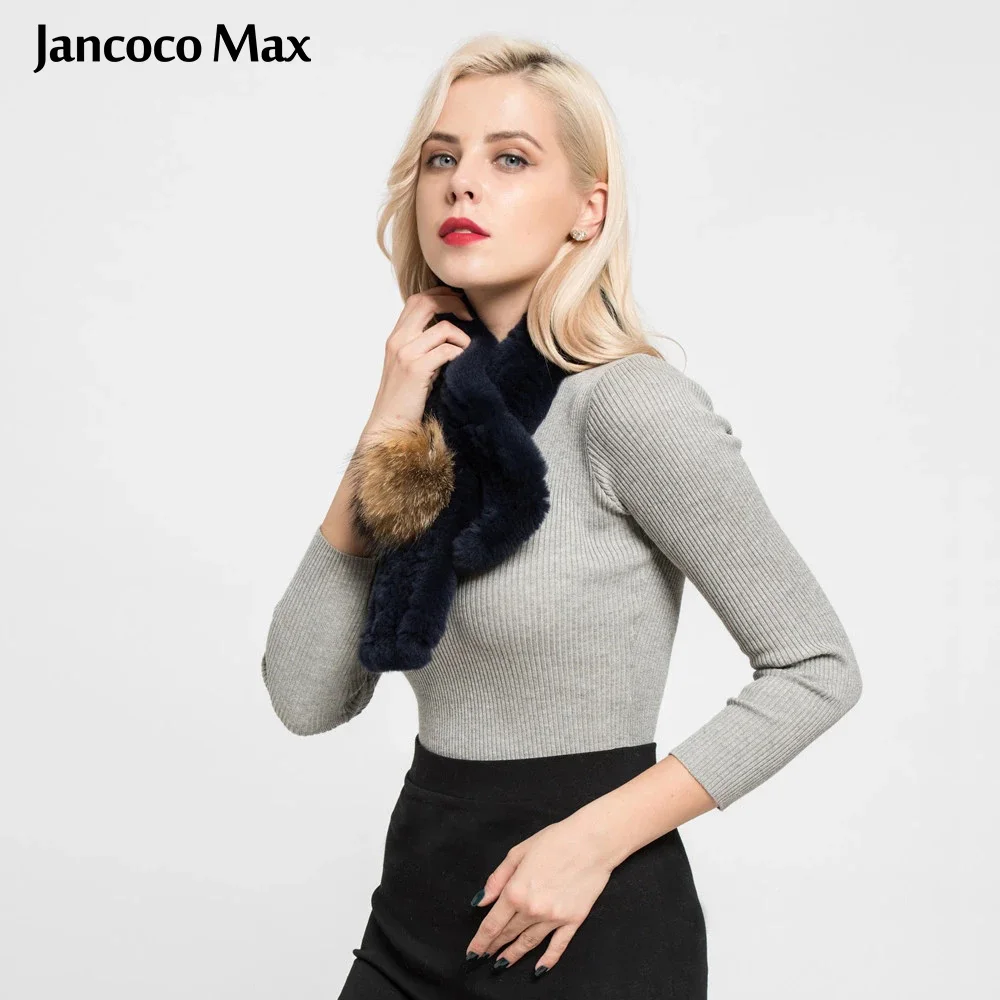 Jancoco Max из настоящей шерсти кролика декоративного помпон меха енота шарф с