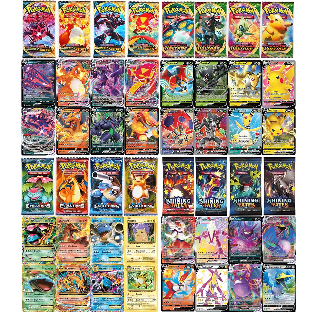 

10pcs Carte Pokemon Francaise/English/Spanish Tag Team Vmax Mega Energy Shining Card Game Trading Chilling Reign Collection