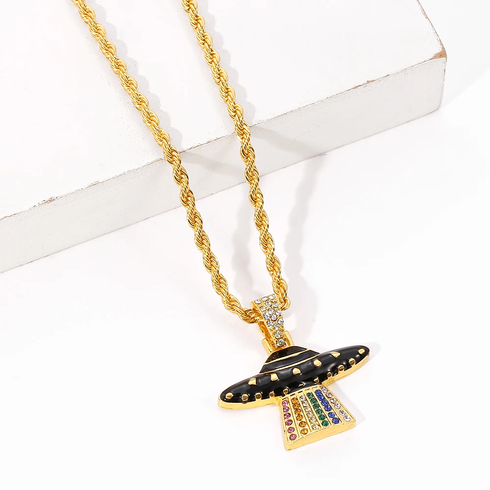 Модное мужское ожерелье из кулон НЛО в стиле хип-хоп Подарочная бижутерия -