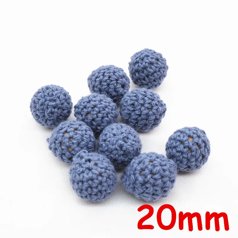 Dark Blue Chenkai 10 шт. 16 мм 20 мм Круглый Вязание Хлопок крючком деревянные шарики для DIY украшения Детские украшения Прорезыватель для зубов ожерелье игрушка - Цвет: Dark Blue