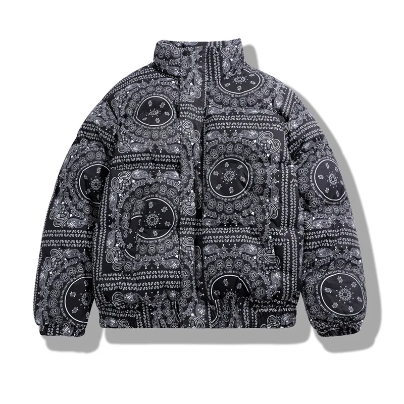 

Winter Cotton Padded Parkas Jackets Streetwear Hip Hop Bandana Paisley Pattern Thick Tie Dye Coats Harajuku Outwear WY359