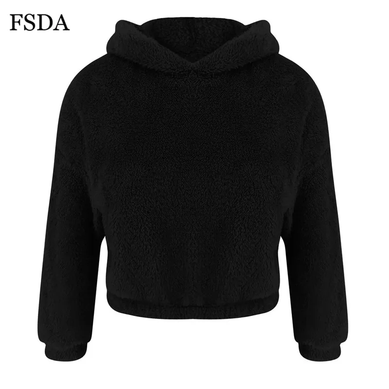 FSDA/женские толстовки с ушками медведя; флисовые плюшевые теплые пуловеры; сезон осень-зима; цвет черный, красный; милые повседневные короткие свитшоты с длинными рукавами