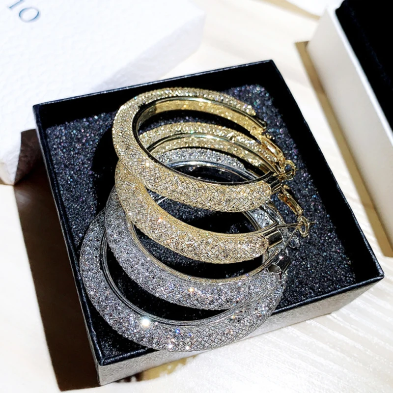 

Trendy Elegant 14K Real Gold Plated Big Circle Hoop Earrings for Women Top AAA Shiny Zircon S925 Silver Needle Jewelry Gift