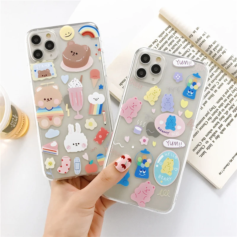 Kowkaka прозрачный радужный чехол с медведем для iPhone 11 Pro Max XR XS X милый кролик Fundas Dream