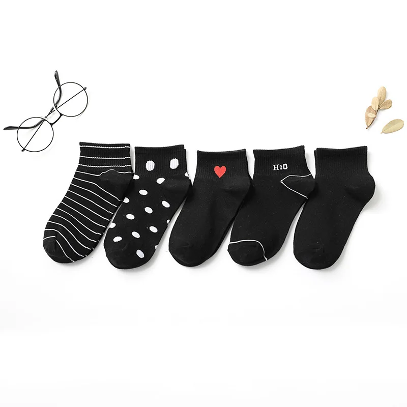 2020 New Female Sox Lovely Printing Comfortable Cotton Ankle Socks Girls Invisible Boat Shallow Mouth Black | Женская одежда