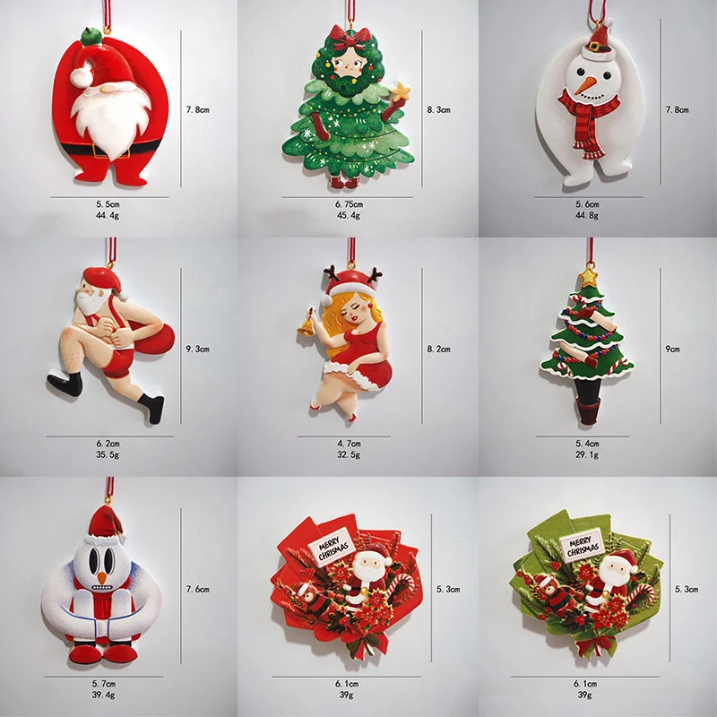 Adornos colgantes de resina para Navidad, figuritas de mu&ntilde;eco de nieve para decoraci&oacute;n del &aacute;rbol de Navidad, Pap&aacute; Noel, 9 Uds.-4