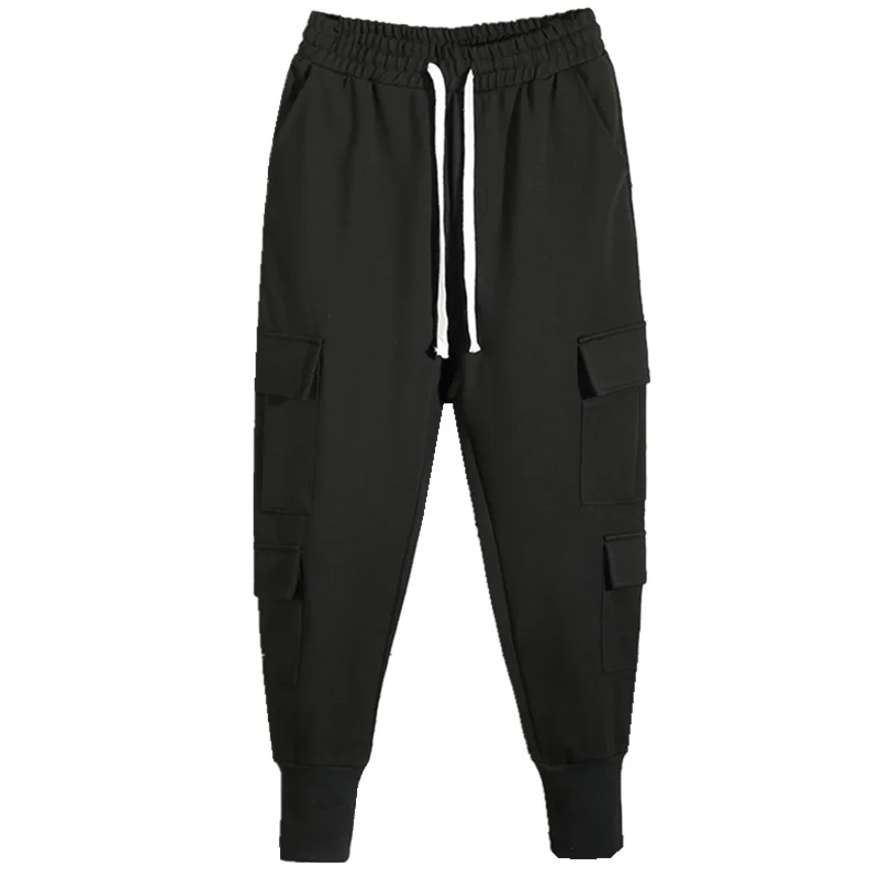 

Men's Casual Pants Spring And Autumn New Pure Color Elastic Waist White Belt Pocket Fashion Sports Radish Pants