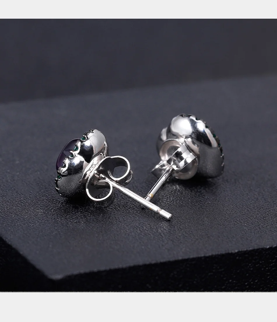 Балетные 925 пробы, серебряные красивые серьги 1.56Ct, натуральный аметист, сердце, маленькие серьги-гвоздики для женщин, ювелирные изделия для девушек