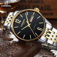 Carnival Brand Luxury Automatic Mechanical Men Watch Stainless Steel Waterproof Double Calendar Design Watches Relogio Masculino