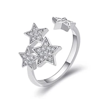 exquisite rhinestone five pointed star opening ring elegant womens wedding charm 3 color ring accessories fashion jewelry gift