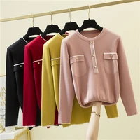 knitted sweater 2021 autumn winter chic button sweater mujer loose pullover women solid top mujer long sleeve sueters de mujer