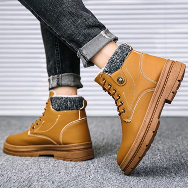 Новинка 2020 теплые зимние ботинки для мужчин плюс бархатная мужская обувь уличные