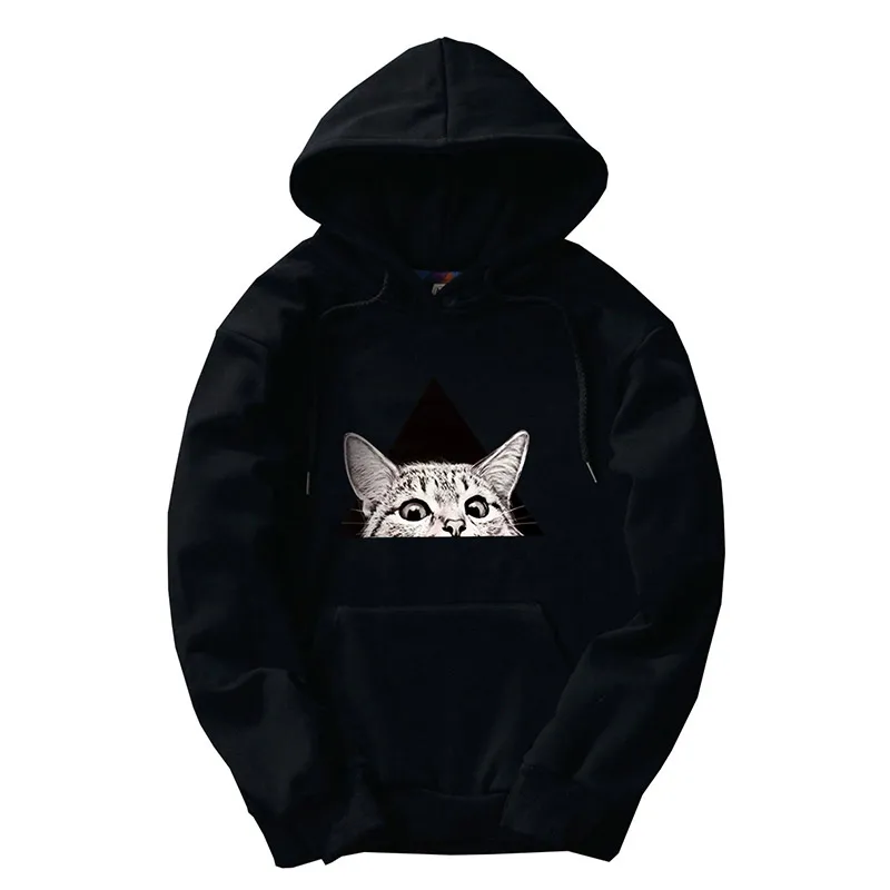 

Men Cat Printed Hoody Autumn Oversized Hoodies Casual Streetwear Black Hooded Sweatshirts