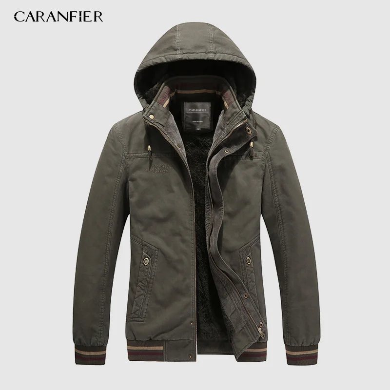 Army green CARANFIER Новая мужская внутренняя флисовая Толстая теплая зимняя куртка мужская брендовая одежда парки с капюшоном Пальто 5XL верхняя одежда jaqueta masculina - Цвет: Army green