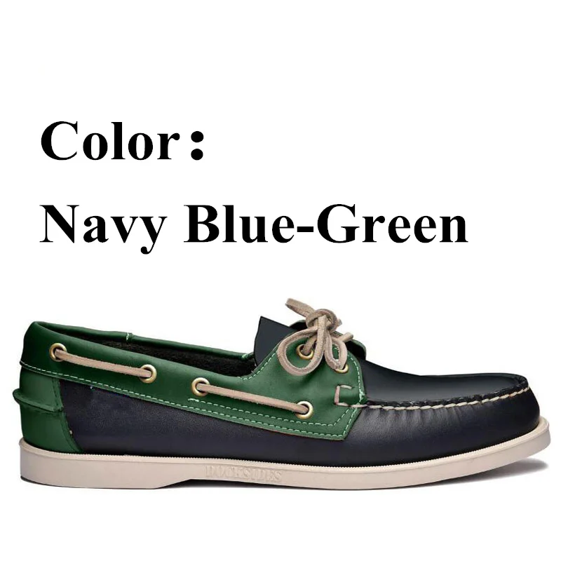 Men Genuine Leather Docksides Classic Boat Shoes,Men Designer Sneakers For Hommme Femme Green Loafers Y009