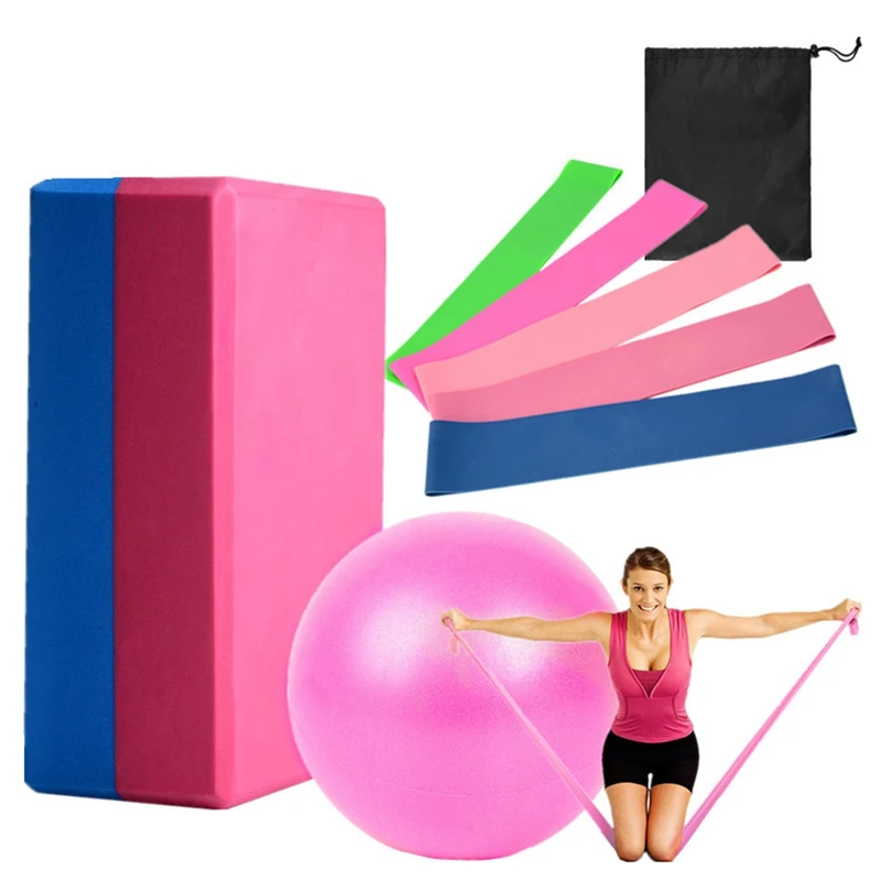 

9In1 Yoga Set High-Density EVA Yoga Blocks with 5 Resistance Bands Yoga Straps Yoga Ball for Fitness Pilates Workout