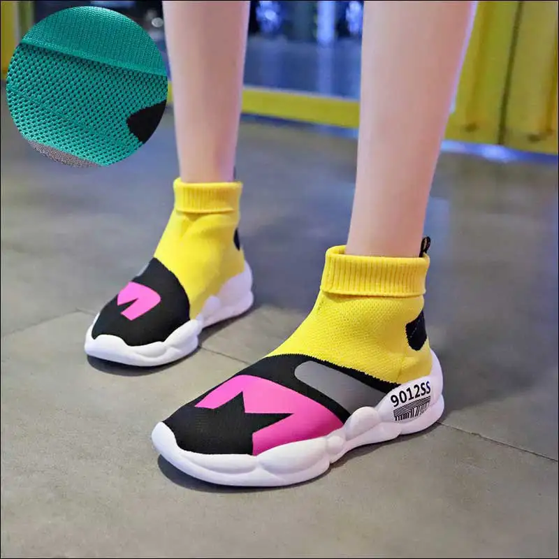 Женские кроссовки на плоской подошве желтые или Зеленые носки повседневная