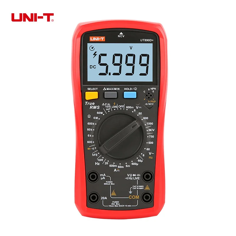 UNI-T UNI T Цифровой мультиметр True RMS UT890C UT890D+ Ручной диапазон AC DC Частота Емкость Температура Тестер Подсветка - Цвет: UT890D