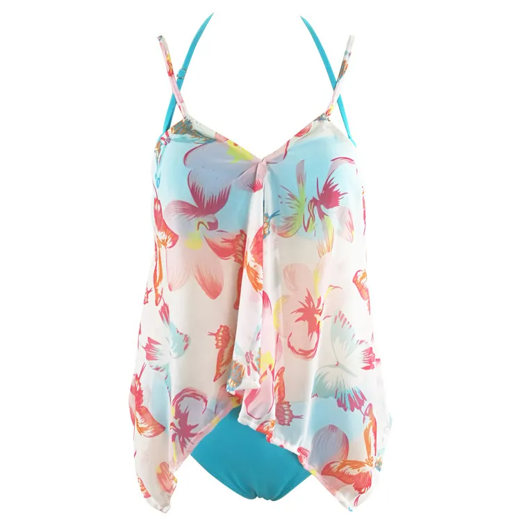 Женский танкини комплект из 3 предметов бикини с пуш-ап низом размера плюс