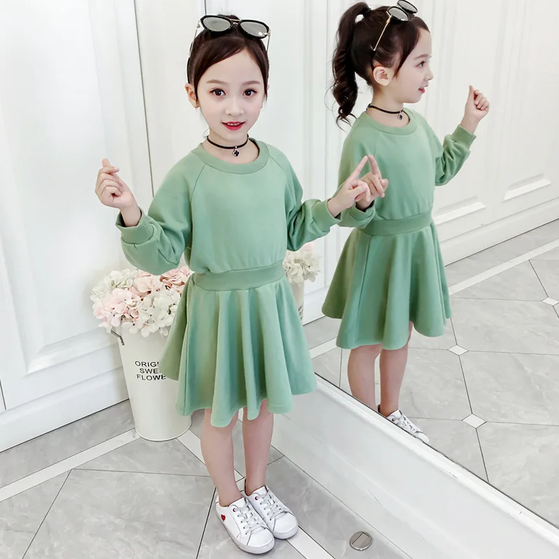 Платье-свитшот для девочек однотонное детское весенне-осеннее ТРАПЕЦИЕВИДНОЕ