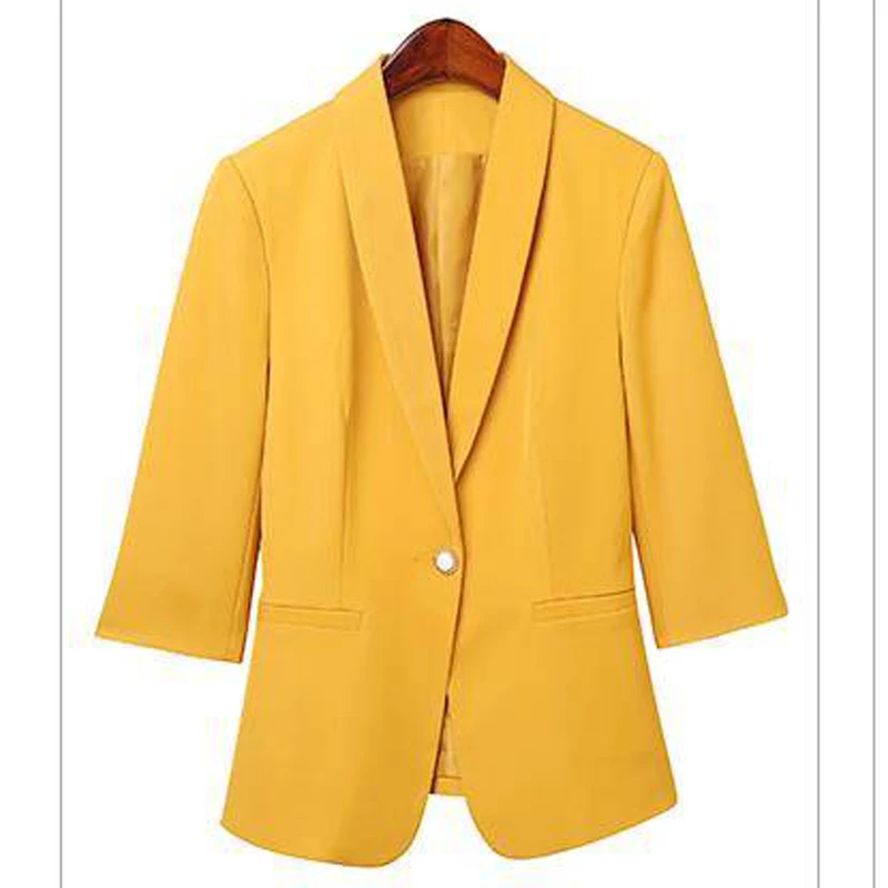 

HStar 2020 Autumn Soild Women Silm Blazer Suit Office Lady Single Botton Blazer Plus Size Yellow White Two Piece Set