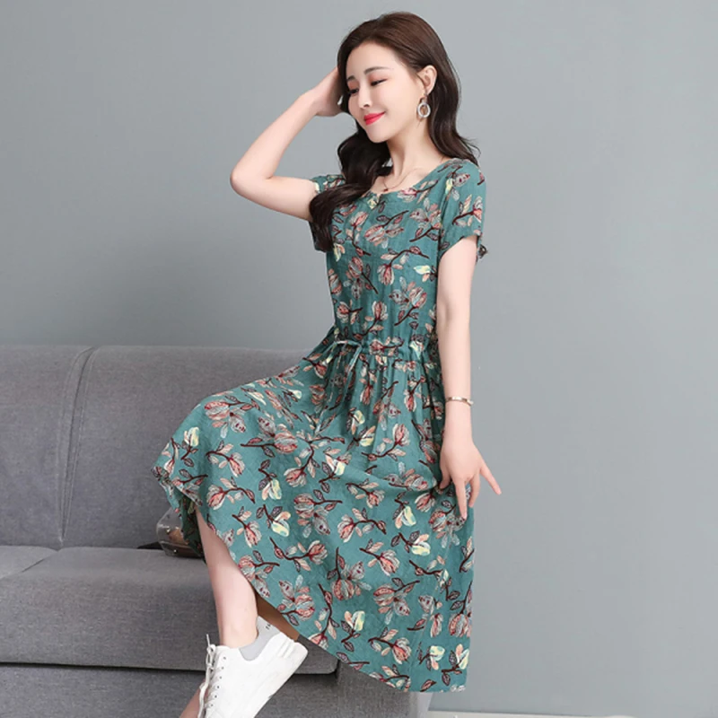 

Женские летние платья 2021, сексуальное пляжное платье с круглым вырезом и цветочным принтом в стиле бохо, ТРАПЕЦИЕВИДНОЕ мини-платье с корот...