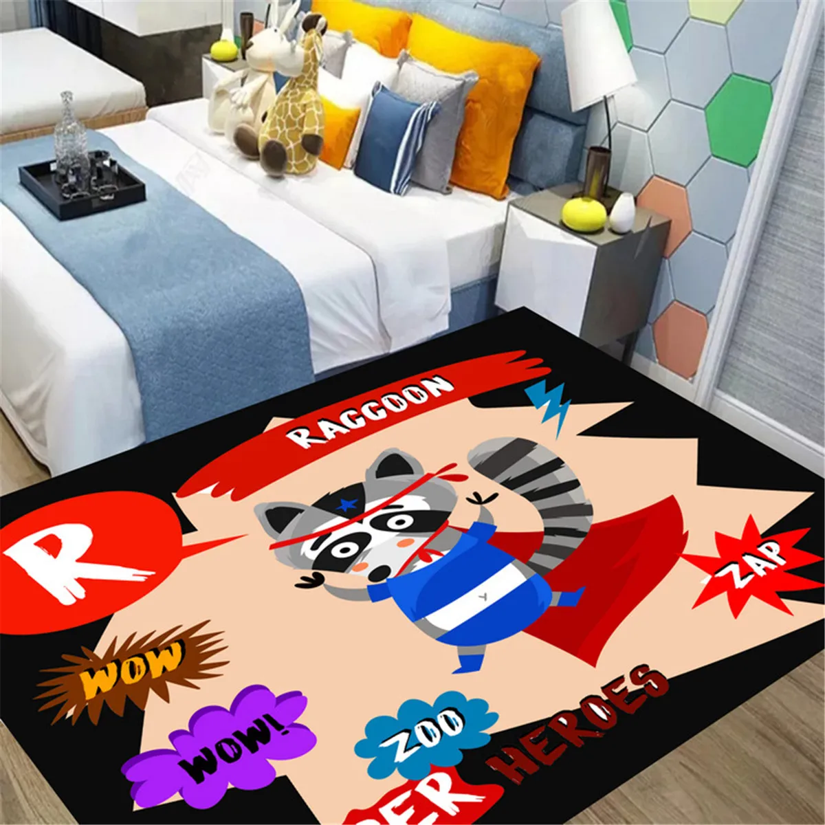 

Raccoon Zoo Anti-Skid Area Floor Mat 3D Printed Rug Non-slip Mat Dining Room Living Soft Carpet Kids Mat