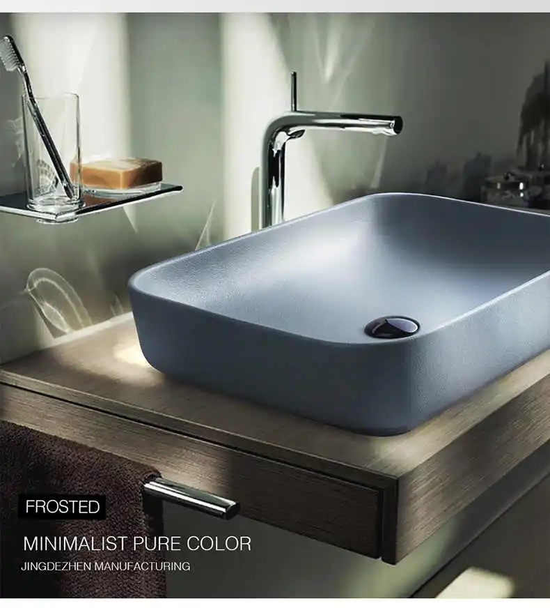 Керамическая раковина над стойкой прямоугольная в скандинавском стиле для
