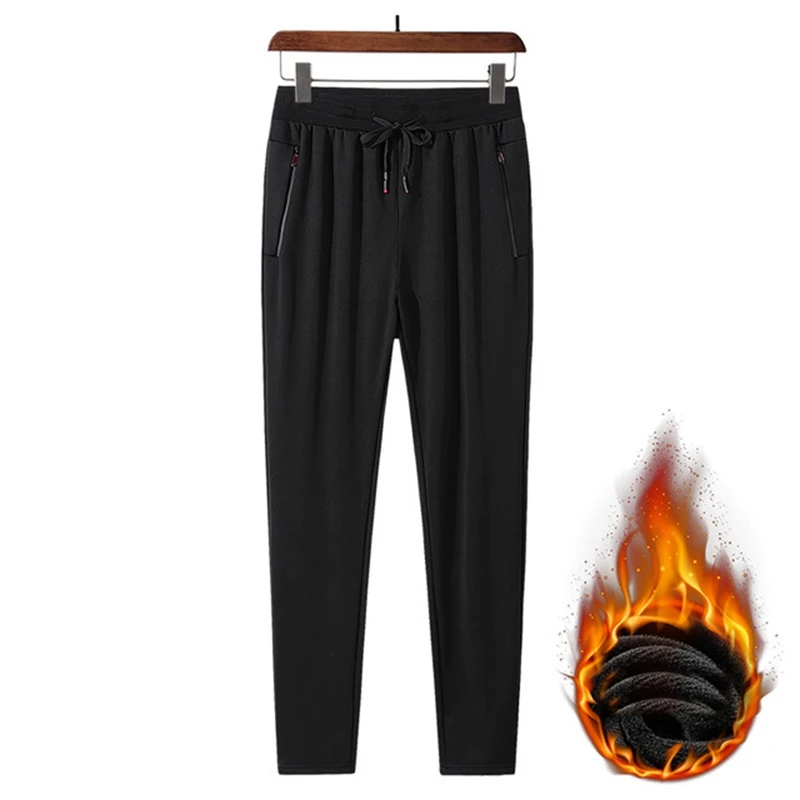 Black wide mouth Winter men's sports trousers soft compound male trousers loose mouth plus size 8XL 7XL 6XL 5XL sweatpants - Цвет: Black wide mouth