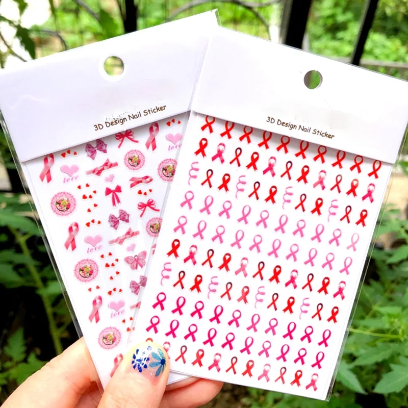 

1pc Nail Stickers World Breast Love Day Nail Art Decorations Sticker Pink Ribbon DIY Manicure Tool Nail Art Design Accesoires