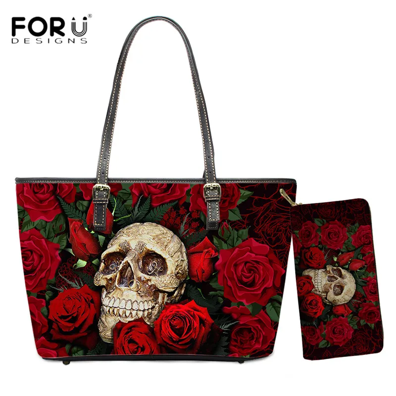 

FORUDESIGNS Christmas Handbag and Purse for Woman Design Skull Pattern 3D Print Shoulder Bag Leather Tote Bag Bolsa Mujer