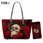 FORUDESIGNS, сумочка и кошелек с персонализированным дизайном для женщин, сумка на плечо с 3d-рисунком черепа, кожаная сумка-тоут, женская сумка