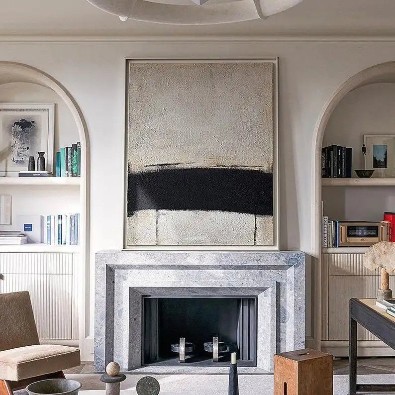 

Оригинальная бежево-черная Настенная картина, Современная Абстрактная Картина на холсте, большая текстурированная Картина на холсте, боль...